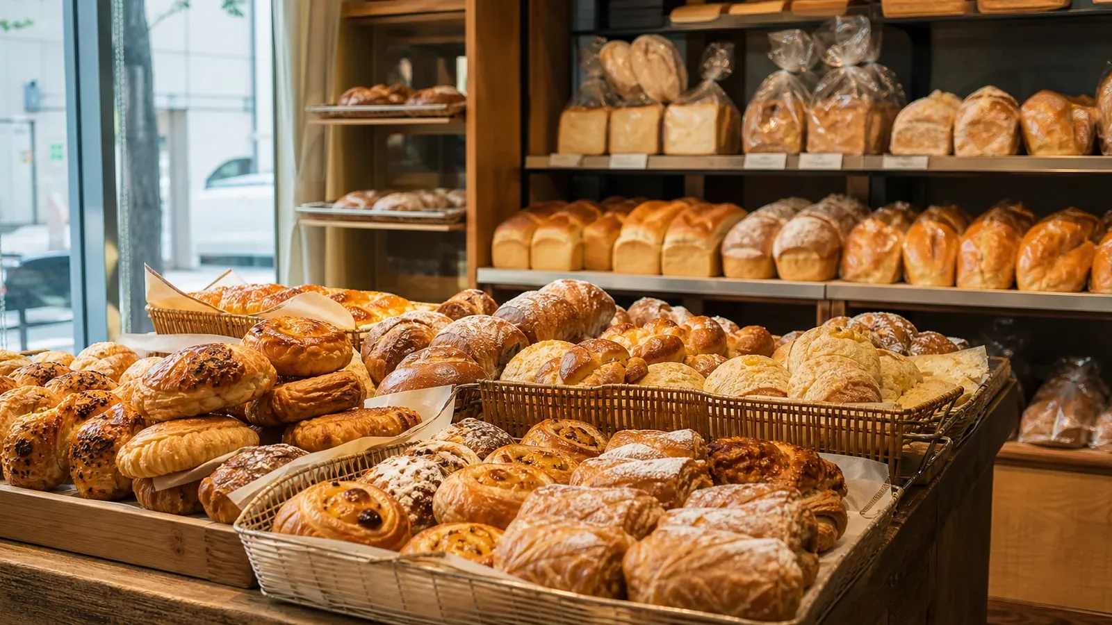 강남 지역 bakery 방문 전 확인사항을 소개하는 사실적인 참고 이미지