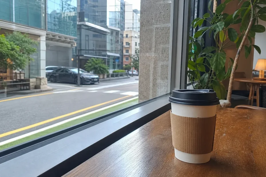 강남 지역 cafe 방문 전 확인사항을 소개하는 사실적인 참고 이미지