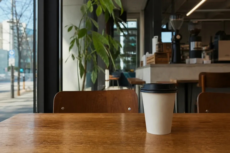 강남 지역 cafe 방문 전 확인사항을 소개하는 사실적인 참고 이미지