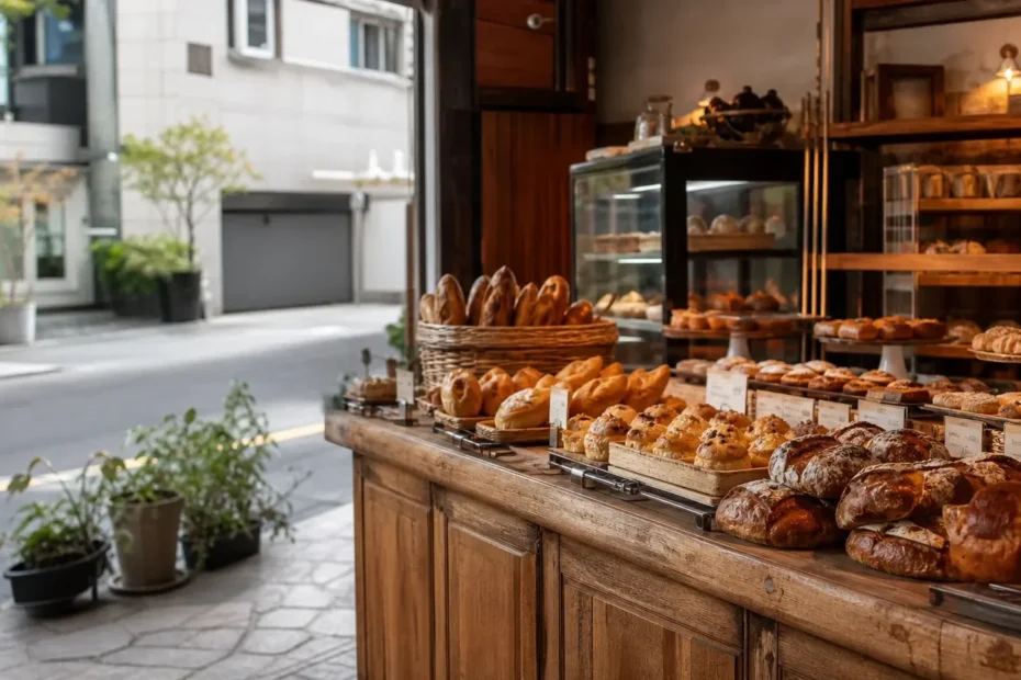 강남 지역 bakery 방문 전 확인사항을 소개하는 사실적인 참고 이미지