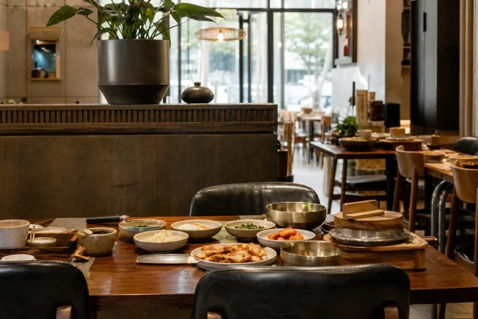 강남 지역 restaurant 방문 전 확인사항을 소개하는 사실적인 참고 이미지