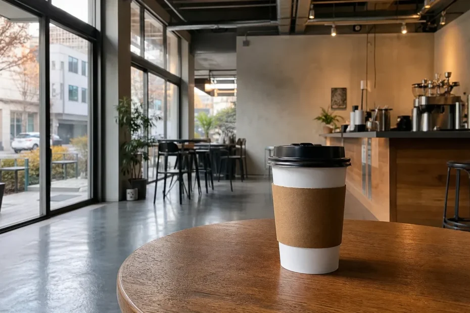 강남 지역 cafe 방문 전 확인사항을 소개하는 사실적인 참고 이미지